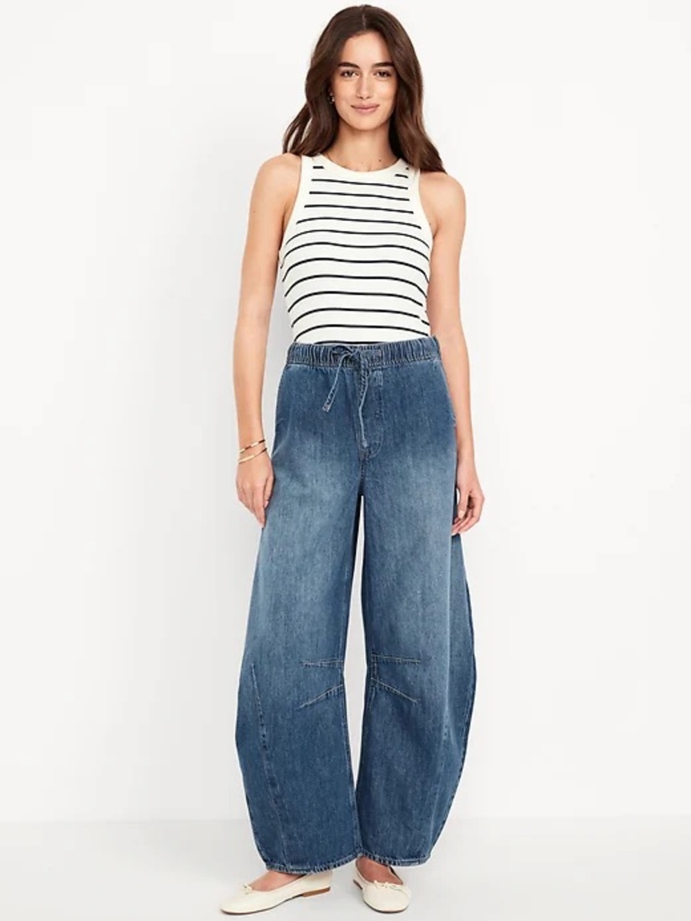 High waisted drawstring barrel jeans - Blue